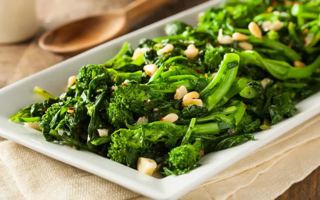 Broccoli Rabe in a pan with garlic