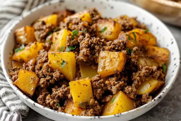 Corned Beef and sweet potato hash in a bowl