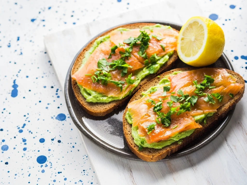 Smoked salmon with avocado on toast