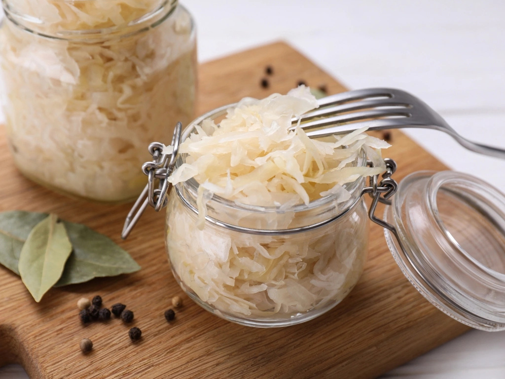 Jars of different sizes filled with sauerkraut