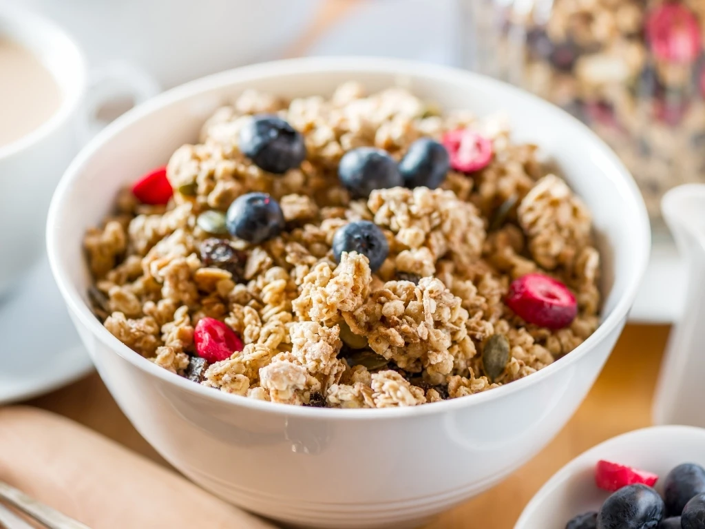 Granola made from Oat Porridge, Nuts, Seeds, Berries