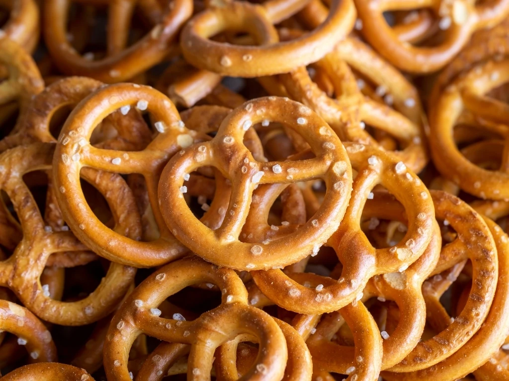 A pile of salted pretzels