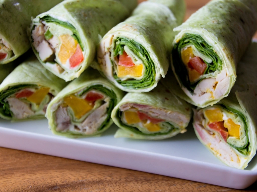 Plate of bite-sized turkey vegetable wraps