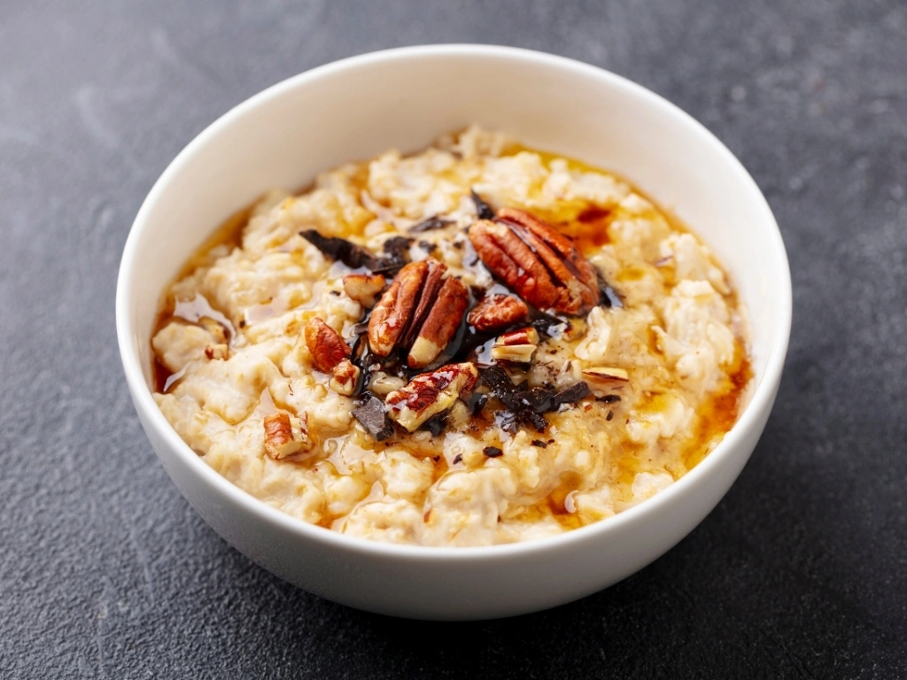 Oatmeal with nuts, cinnamon, and milk