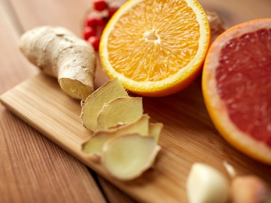 Citrus Fruits, Ginger And Garlic On