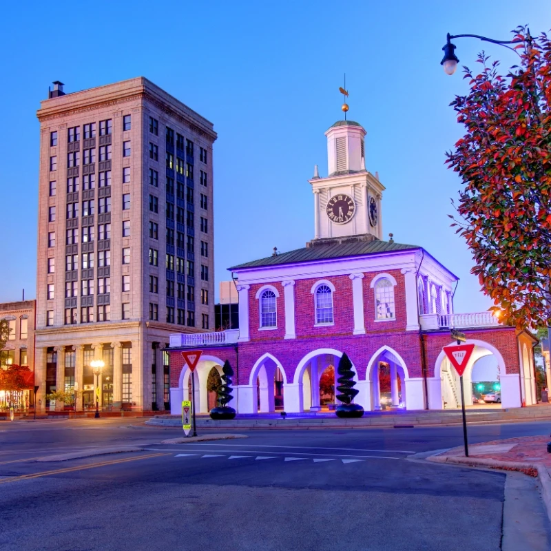 The building with the clock tower in downtown Fayetteville, North Carolina, is the Market House.
