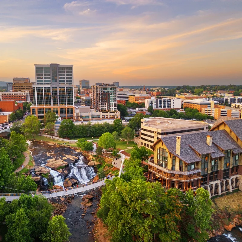 The downtown Greenville, South Carolina, featuring the iconic Falls Park on the Reedy