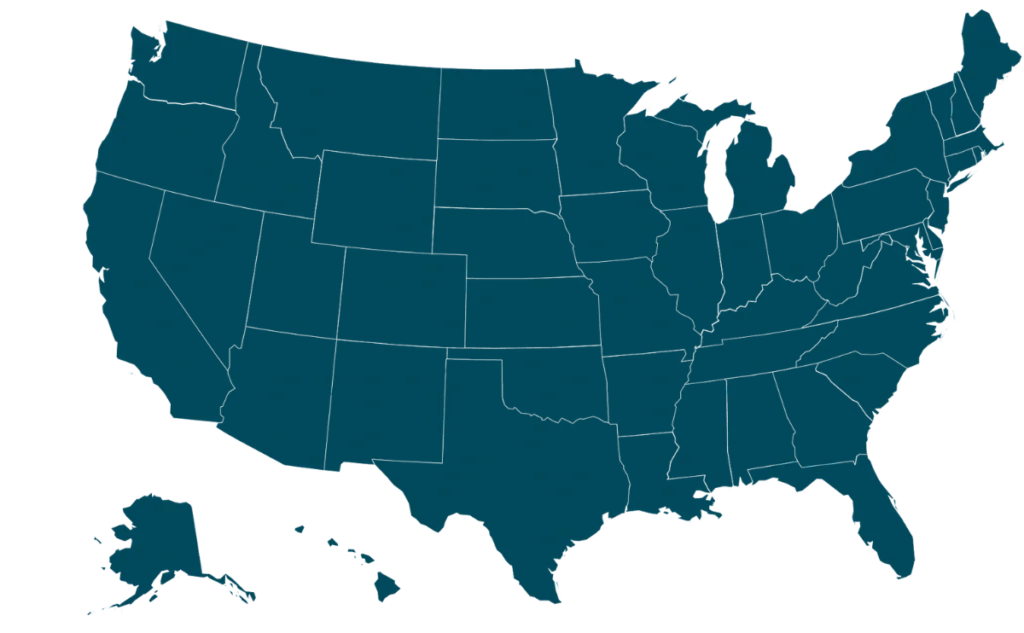 A map showing the states where Health Loft Nutrition offers its services