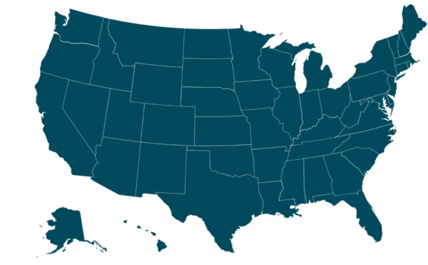 A map showing the states where Health Loft Nutrition offers its services
