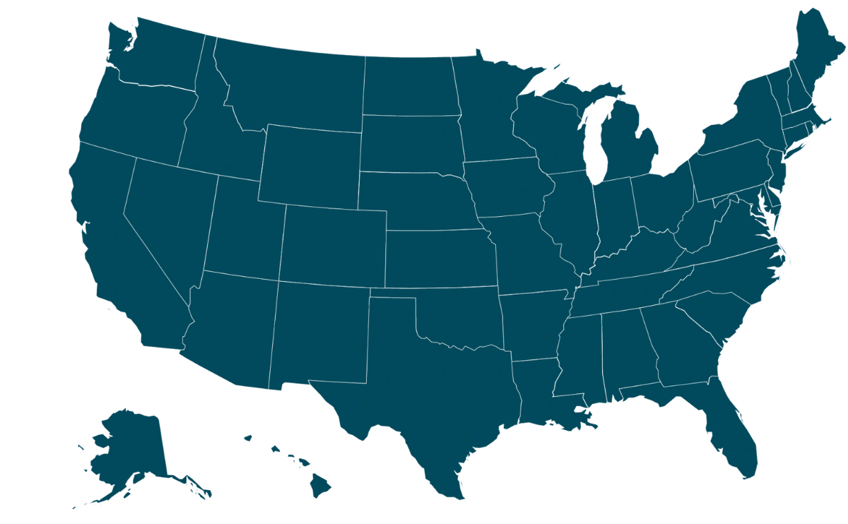 A map showing the states where Health Loft Nutrition offers its services