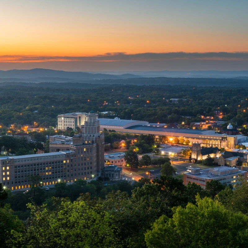 the city of Hot Springs, Arkansas, at dusk