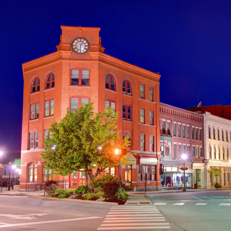 clock tower located on Merchants Row in Rutland, Vermont