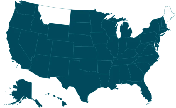A map showing the states where Health Loft Nutrition offers its services